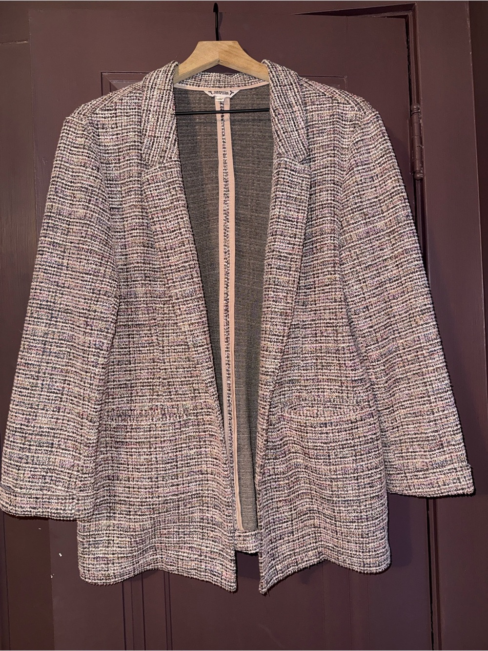 Nanette Lepore Lightweight Pale Pink Tweed Open-Front Blazer
